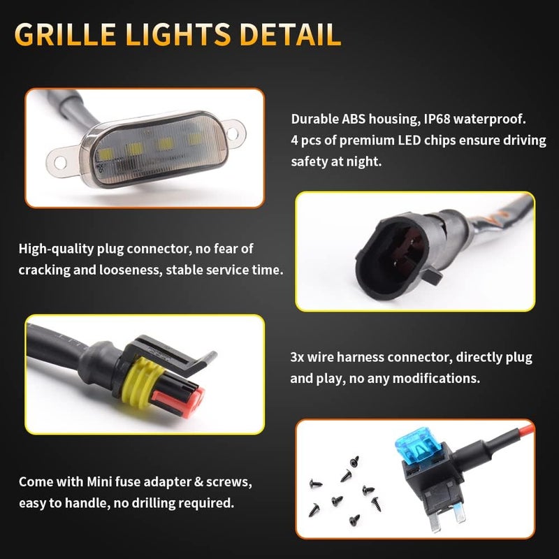 AUXLIGHT Car Accessories, 3PCS LED Grille Lights with Fuse & Wire, Compatible 2004-2019 for-d F150 Raptor Style Aftermarket Grill, 2013-2018 R-am 1500 Grill (White) - Image 5